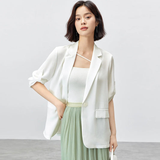 Women's Jacket 2026 Spring Buckle At The Cuffs Notched Lapel Blazer Casual Solid Office Female Outerwears 153XC4116X