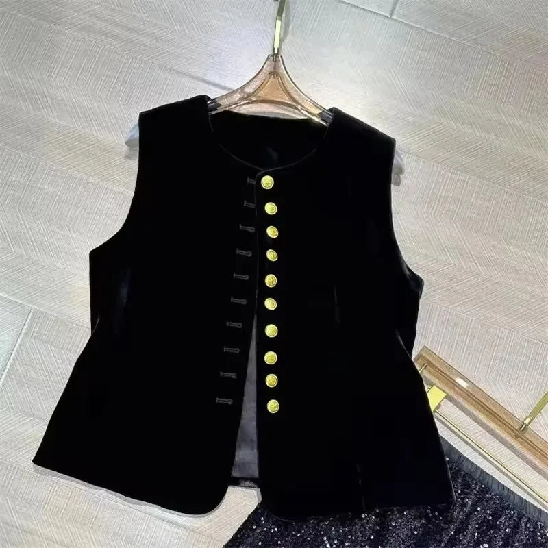 2025 Autumn Winter Chinese Style Velvet Vest Jacket Women's Sleeveless Coat Versatile Slim Lady Retro Waistcoat Outwear
