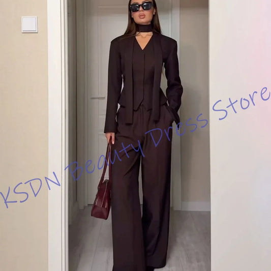 Modern Women's Clothes Slim Fit Two Piece(Jacket+Pants) Set V-neck Blazer Suit Casual Evening Party Outfit Streetwear Looks