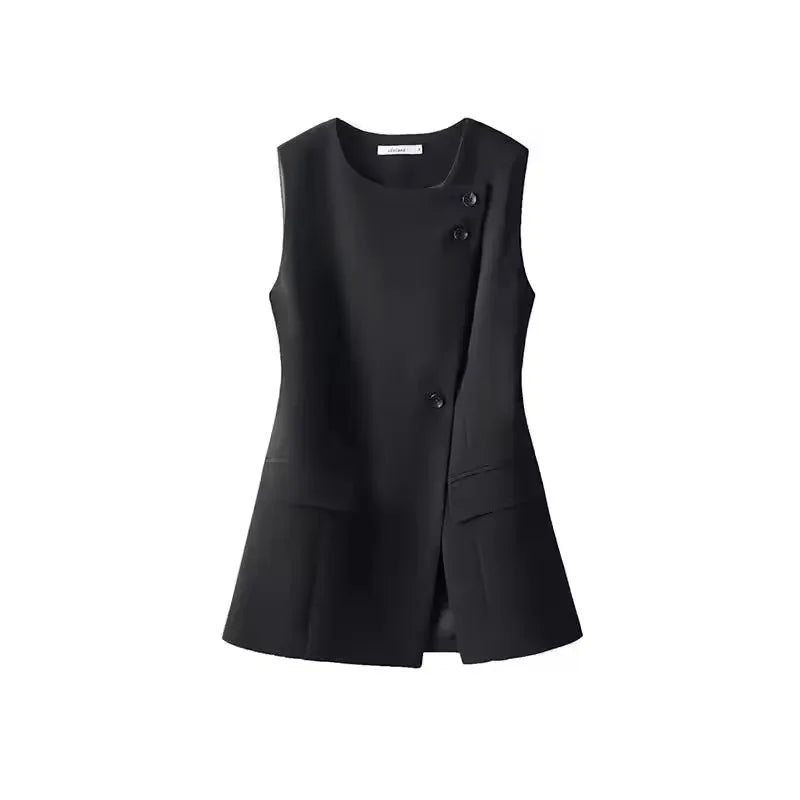 Temperament Women's Sleeveless Suit Vest Jacket 2026 Summer Ladies Irregular Waistcoat With lining  Loose Korean Female Tops