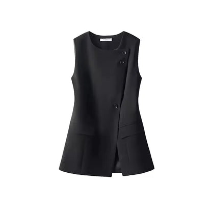 Temperament Women's Sleeveless Suit Vest Jacket 2026 Summer Ladies Irregular Waistcoat With lining  Loose Korean Female Tops