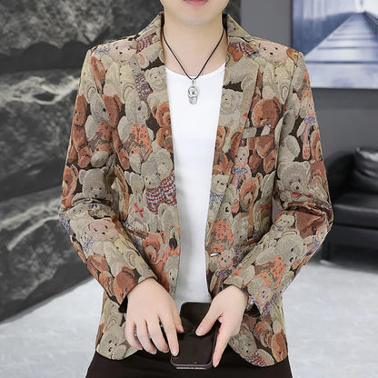 Blazer Fashion Print Trend All-in-one Wedding Outdoor Casual Gentleman Party Comfort Korean Business Men Slim Blazer