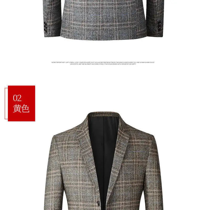 Blazer Men's Fashionable High-end Business-oriented Outdoor Gentleman's Trendy Checked Casual Wear for Hosting Weddings Blazer