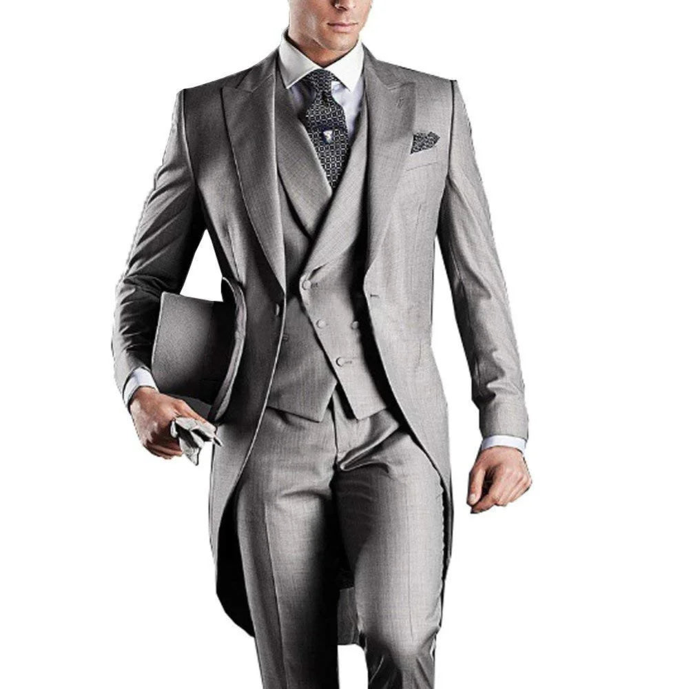 Men's Monochromatic Tuxedo Set Business Smoking Wedding Dress Blazer Jacket Vest Pants 3-Piece Suit for Formal Occasions