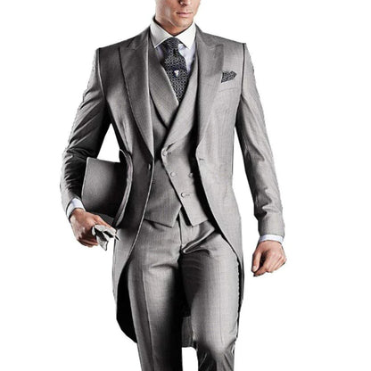 Men's Monochromatic Tuxedo Set Business Smoking Wedding Dress Blazer Jacket Vest Pants 3-Piece Suit for Formal Occasions