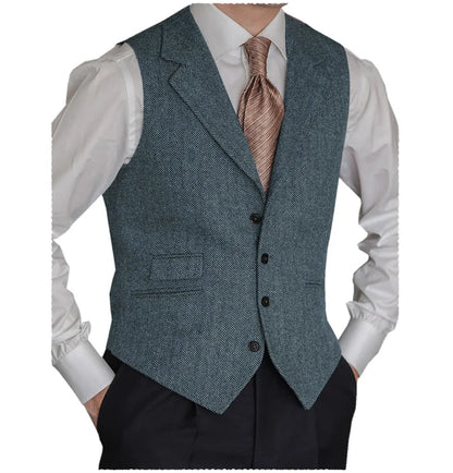 Men's Herringbone Vest – Slim Fit Tailored Collar Waistcoat for Men – Smart Casual & Wedding