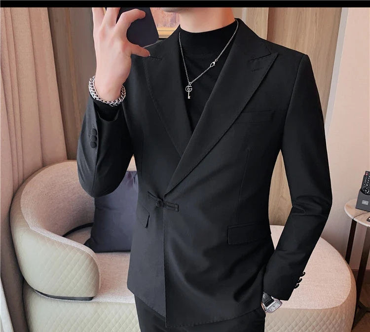 2025 Autumn Chinese Style Suit Jackets Men Lapel Casual Business Blazer Wedding Groom Party Dress Coat Social Banquet Blazers