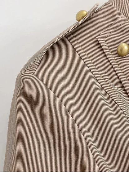 Women Military Style Cropped Blazer Jacket Gold Button Slim Short Suit Coat Stand Collar Elegant Office Lady Outerwear