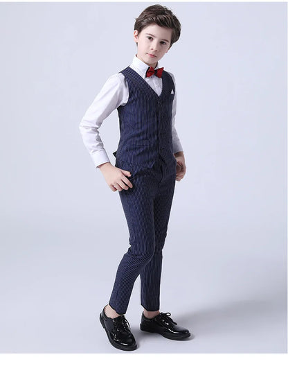Boys Formal Vest Pants 2-Piece Suit Set for Kids – Striped Wedding & Party Wear