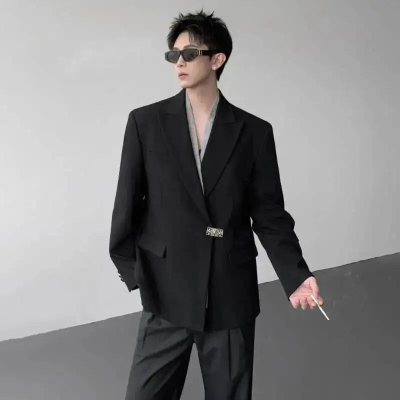 Metal Placket 2025 Buckle New Casual Blazer Fashion Jacket Men's Original Elegant Korean Handsome Jacket Original JY7386