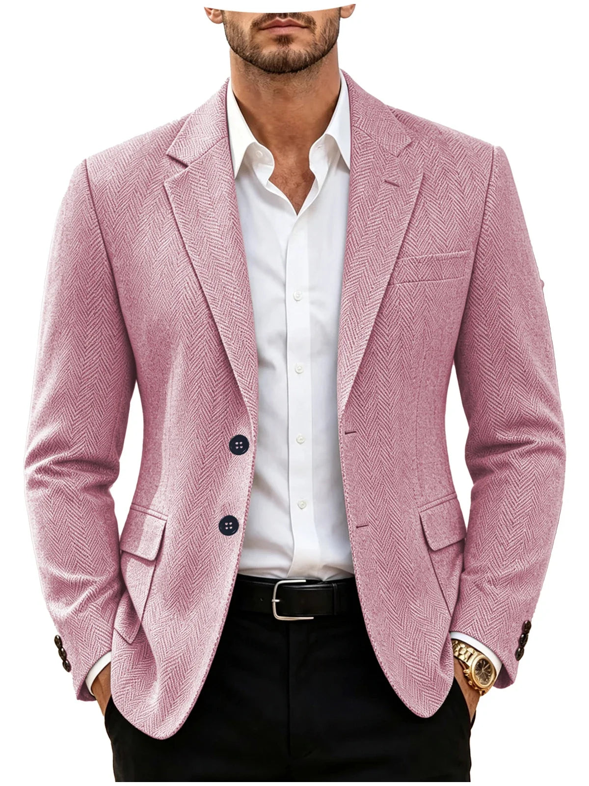 British Men's Blazer Vintage Herringbone Tweed Slim Fit Suit Jacket Wool Blend Formal Business Casual Sport Coat Wedding Office