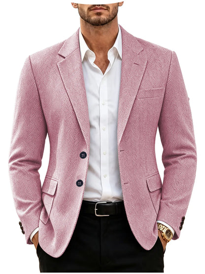 British Men's Blazer Vintage Herringbone Tweed Slim Fit Suit Jacket Wool Blend Formal Business Casual Sport Coat Wedding Office