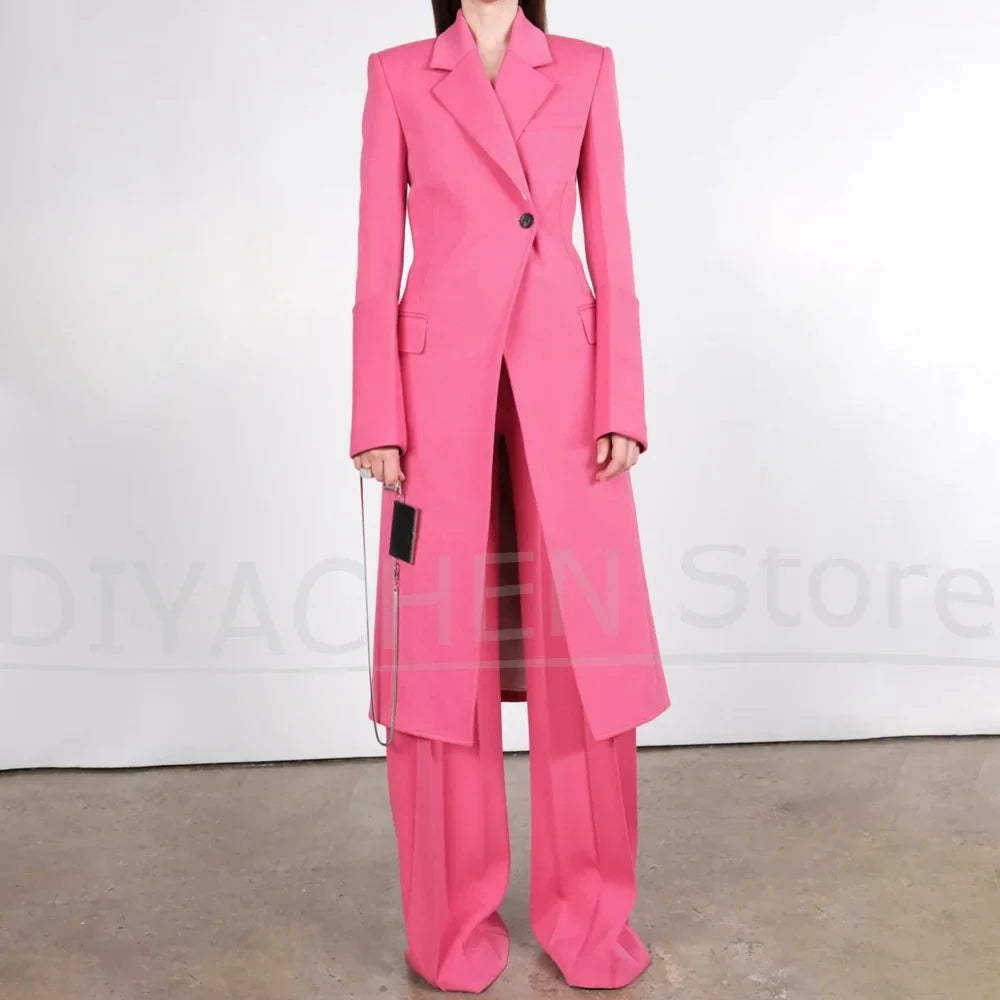 Women's Two Piece Suit Set Long Blazer and Pants Formal Evening Outfit for Wedding Party Office Work Elegant Slim Fit Suits