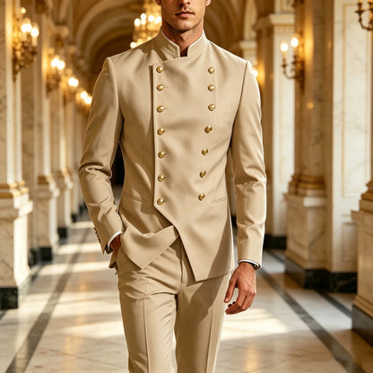 Men's Suit 2-Piece Double Breasted Slim Fit Blazer Pants Set for Wedding