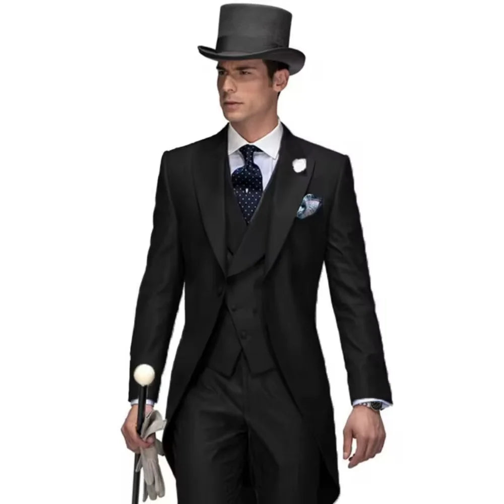 Men's Casual Lapel Smoking Slim Fit Wedding Suit Single-Button Blazer Vest Pant Party Festive 3-Piece Men Suit Set