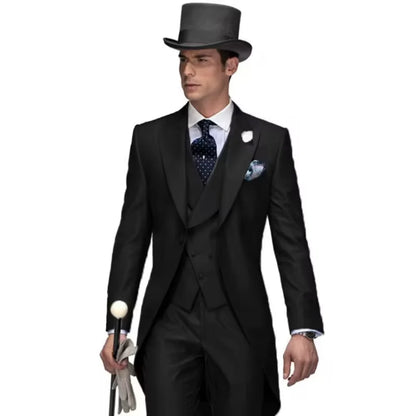 Men's Casual Lapel Smoking Slim Fit Wedding Suit Single-Button Blazer Vest Pant Party Festive 3-Piece Men Suit Set