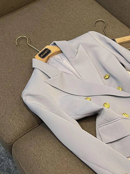 Business Commute Style Women's Long Sleeve Double-Breasted Suit Slim Fit Waist-Cinching Outerwear Fashion D9986