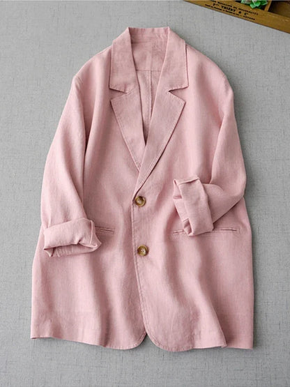 Elegant Long Sleeve Women's Linen Suit Jacket Thin Outerwear New Spring Fashion Ladies' Classic Versatile Pure Cotton Blend