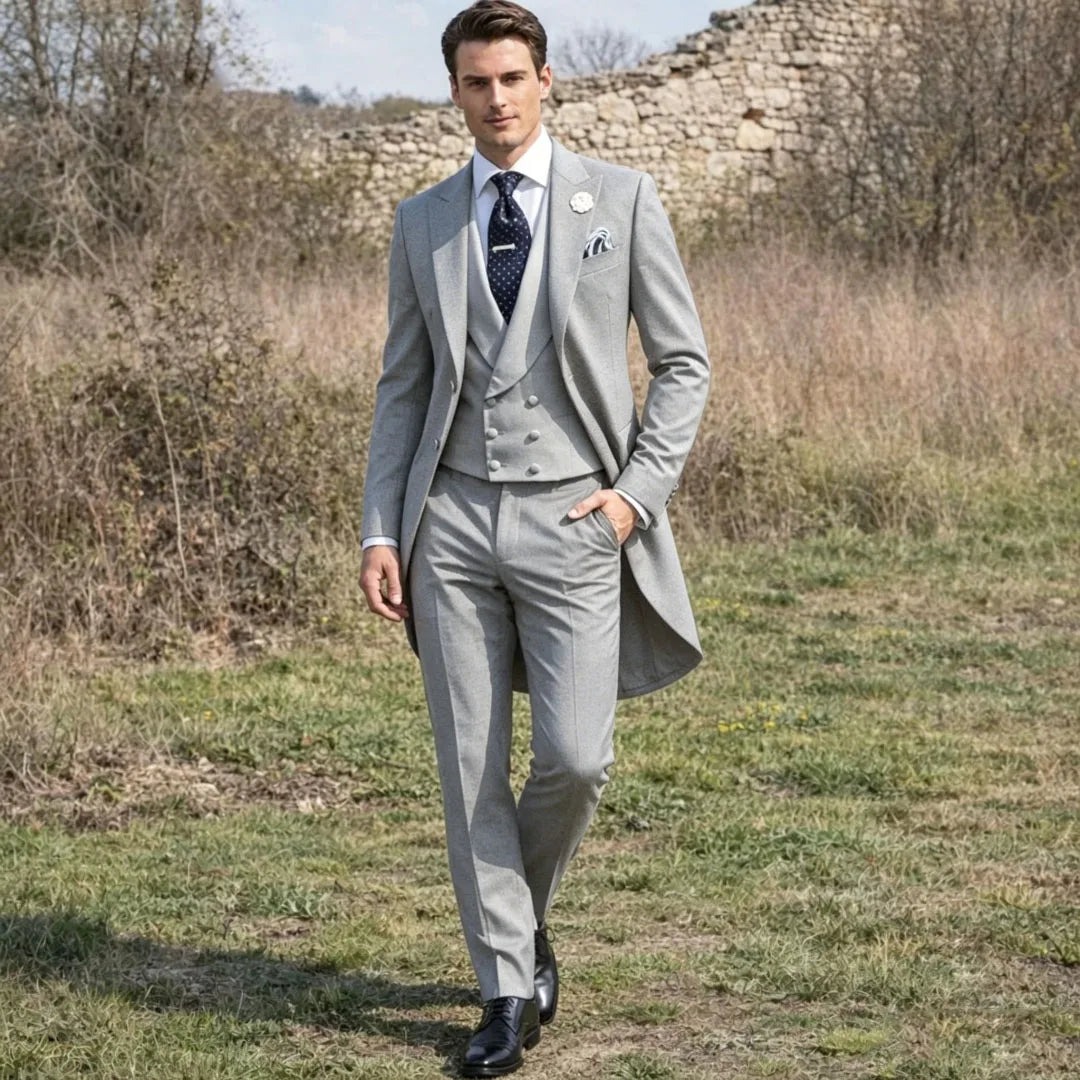 Men Suit Black 3 Pieces Gray Vest With Lapel For Wedding Birthday Banquet Party Business Work Office Tuxedo Jacket Vest Pants