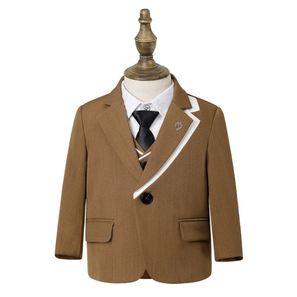 2026 New Boys Slim Fit Dresswear Suits For Birthday Wedding Party Three Colors Handsome Child Suit Set School Performance