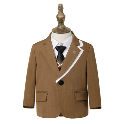 2026 New Boys Slim Fit Dresswear Suits For Birthday Wedding Party Three Colors Handsome Child Suit Set School Performance