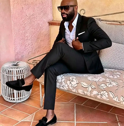 Summer Men's Linen Blend Suit 2 Pieces Slim Fit Casual Lightweight Jacket Pant Set for Party Business Wedding Prom Daily Wear