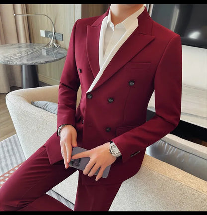British Style Double Breasted Formal Suit Jacket Men High Quality Slim Casual Business Blazers Wedding Banquet Party Coats 2025