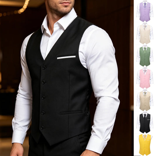 Men's Solid Color V-Neck Suit Vest for Wedding & Evening Events