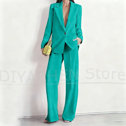 Women's Suit Set Peak Lapel One Button Blazer and Wide-Leg Pants Fashion Formal Casual Party Office Stylish Pants Sets Two Piece