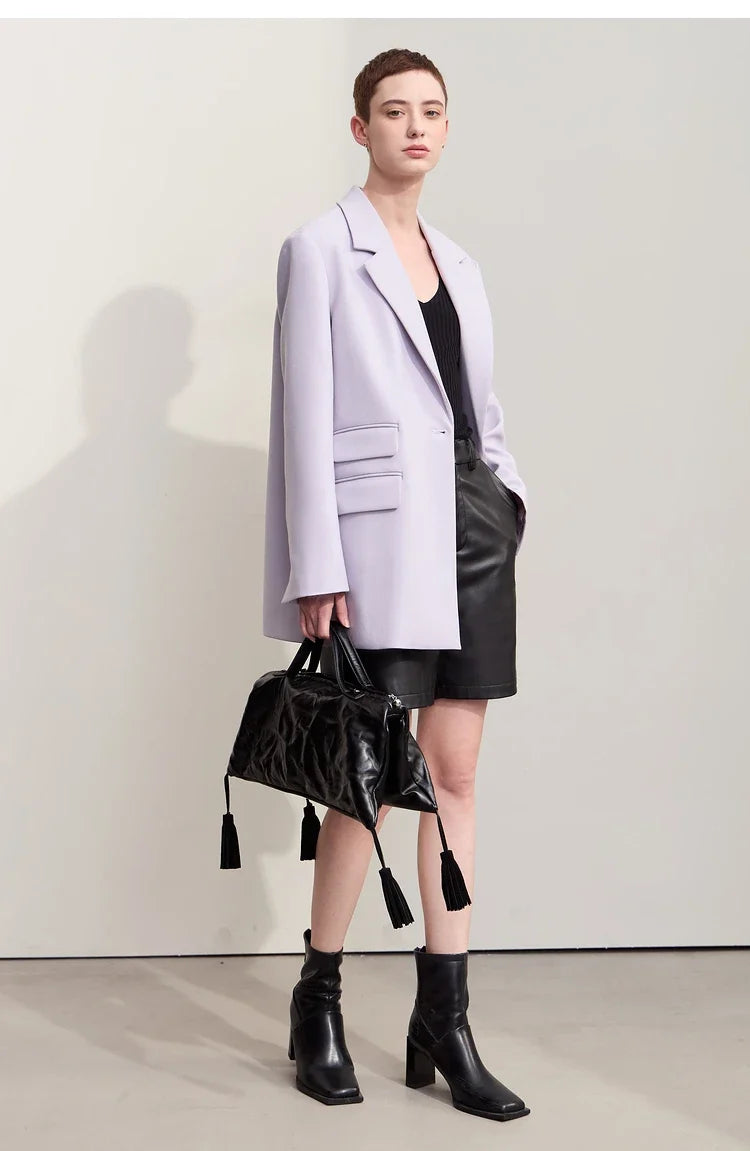 Blazers For Women 2026 Autumn New Black Jacket Notched Double Buckle Loose Mid-length Office Lady Versatile Jackets12453040