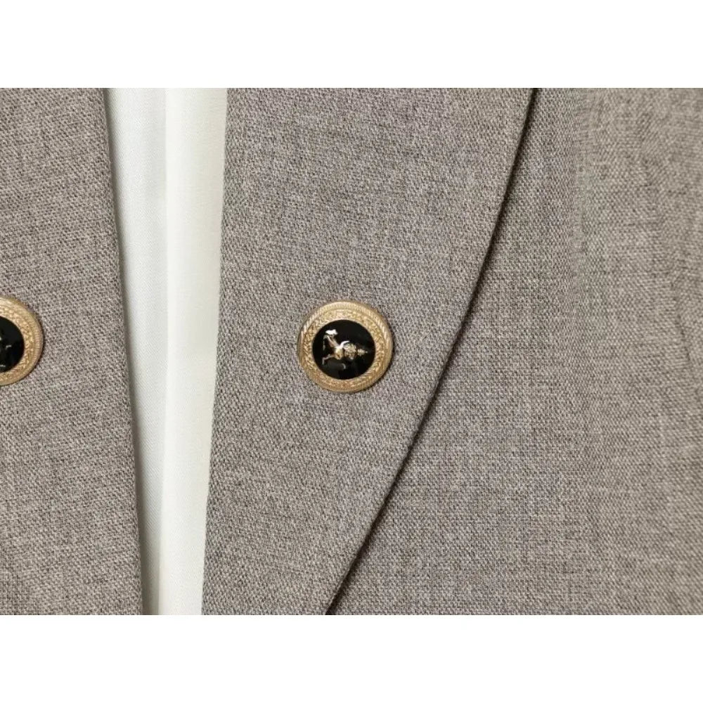 Elegant Women Tailored Blazers with Lapel Buttons New in Fitted Blazer with False Double Welt Pockets Spring Taupe Brown Outwear