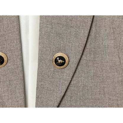 Elegant Women Tailored Blazers with Lapel Buttons New in Fitted Blazer with False Double Welt Pockets Spring Taupe Brown Outwear