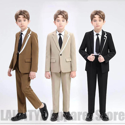 Boys Formal Suit White Edge Lapel Blazer Pants Kids Wedding Birthday Piano Show Gentleman Party Costume Kid Outfit 2 Piece