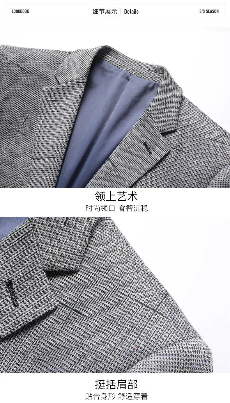Men's Single Breasted Blazer – Smart Casual Grey Suit Jacket for Spring & Autumn
