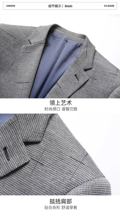 Men's Single Breasted Blazer – Smart Casual Grey Suit Jacket for Spring & Autumn
