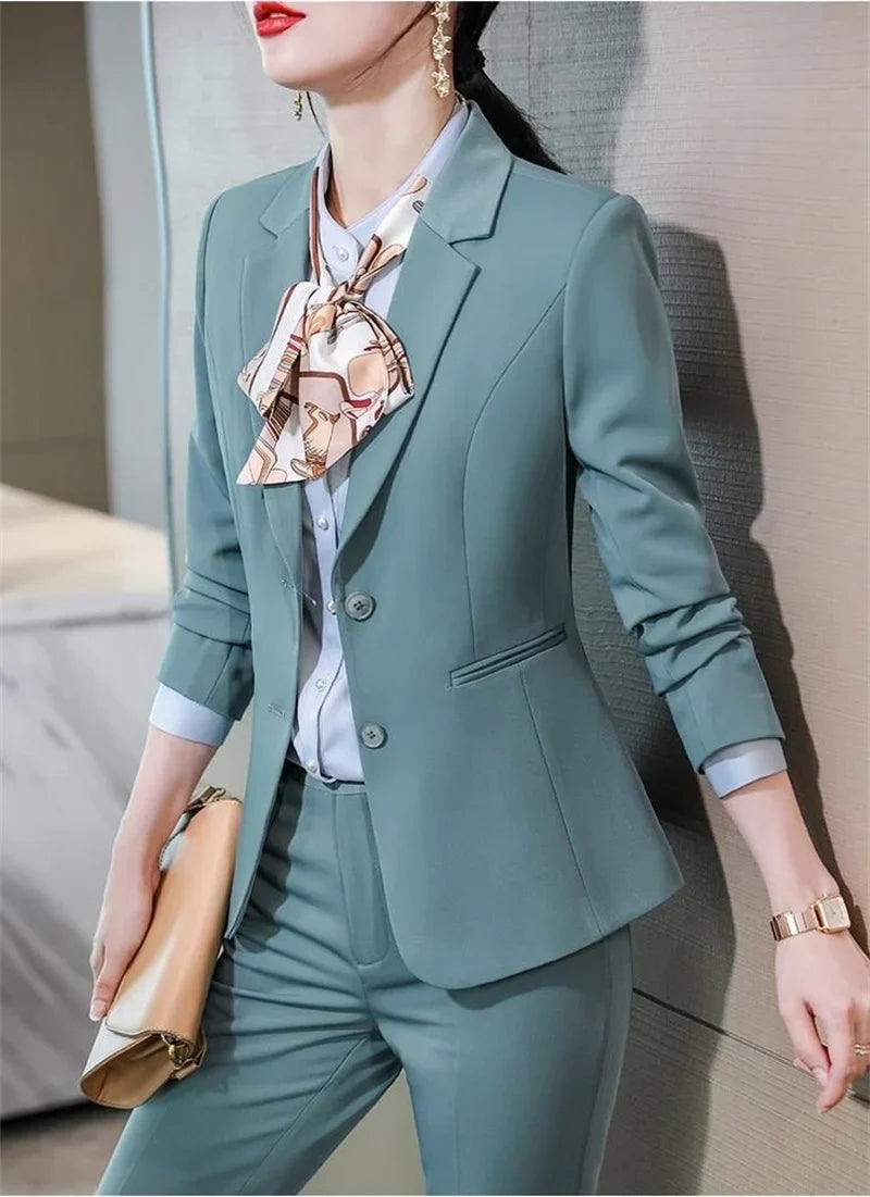2025 New Blazer Trousers Women's Suit Sets Long Sleeve Jacket Blazer Casual Office Ladies Pantsuit For Business Clothing