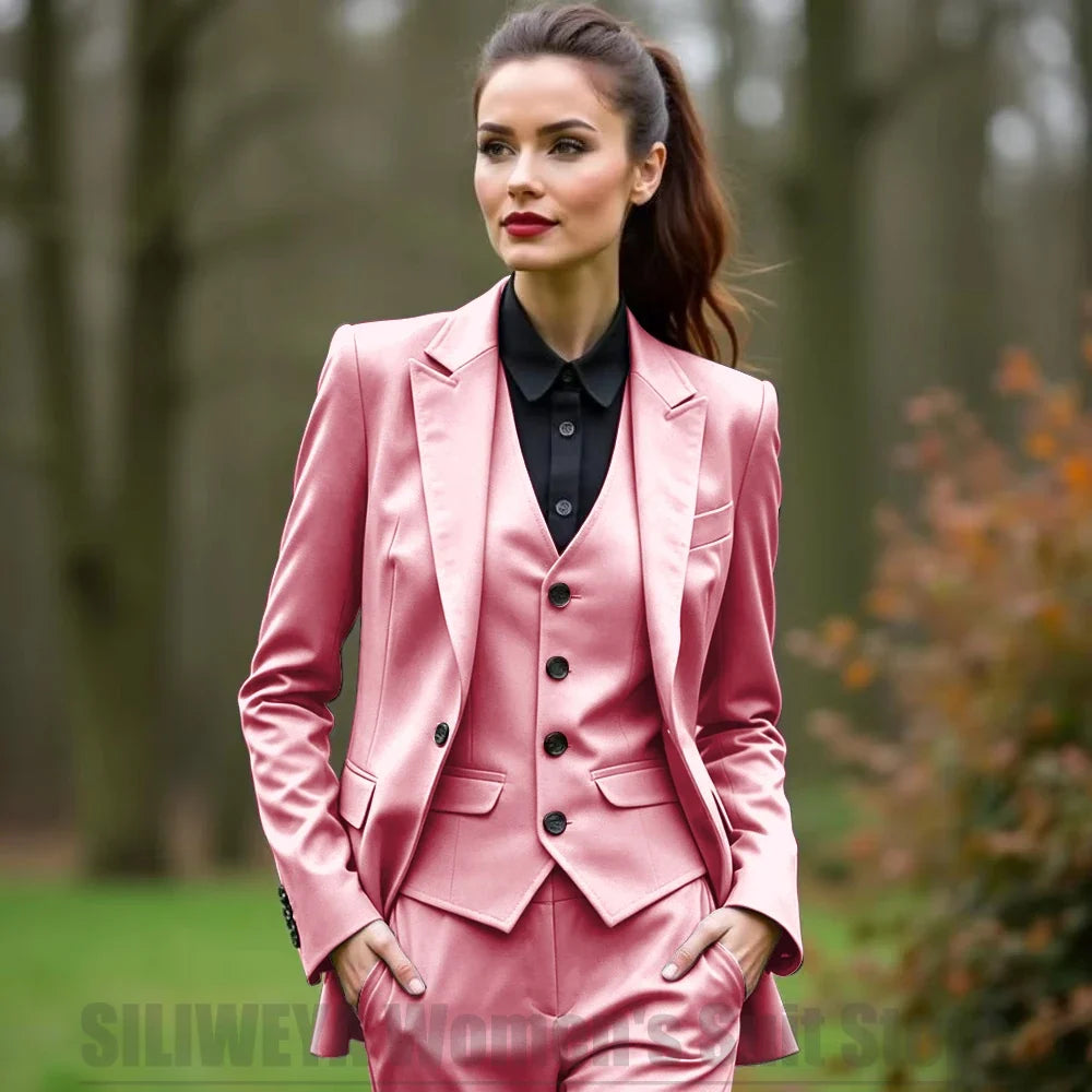 Women 3 Piece Suit Set Blazer Vest Pants Slim Fit Office Business Party Formal Attire Customizable Size for Ladies