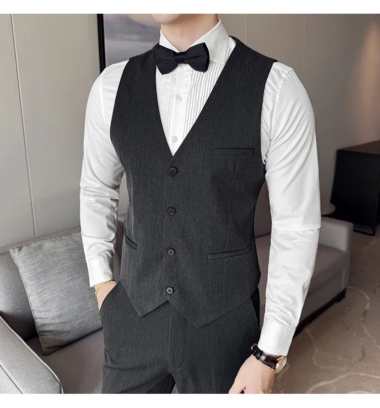 High Quality Casual Business Suit Set Men Slim Fit Social Wedding Groom Formal Set 3 Piece Set (jacket+vest+pant）men Clothing