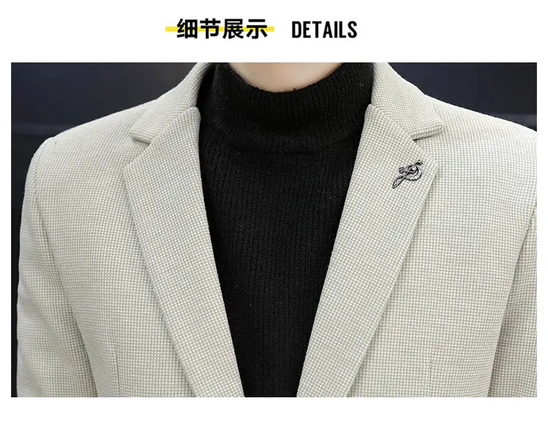 Blazer: An Outdoor Fashion Business Gentleman Pure Color Wedding Host Slim-fit Casual Korean-style Versatile Men Fleece Blazer