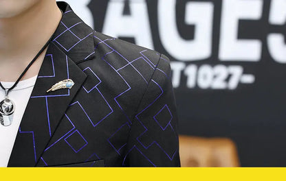 Blazer Fashionable Outdoor Travel Youthful Wedding Versatile Host Gentleman Slim-fit Casual Mid-length Stripes Men's Blazer