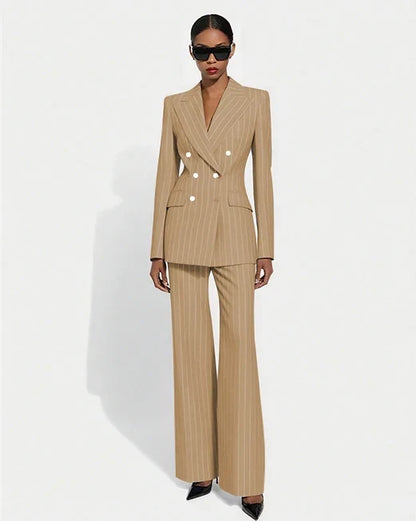Black Stripe Double Breasted Women Blazer Sets Fashion Slim Pants Suits Custom Made Clothing