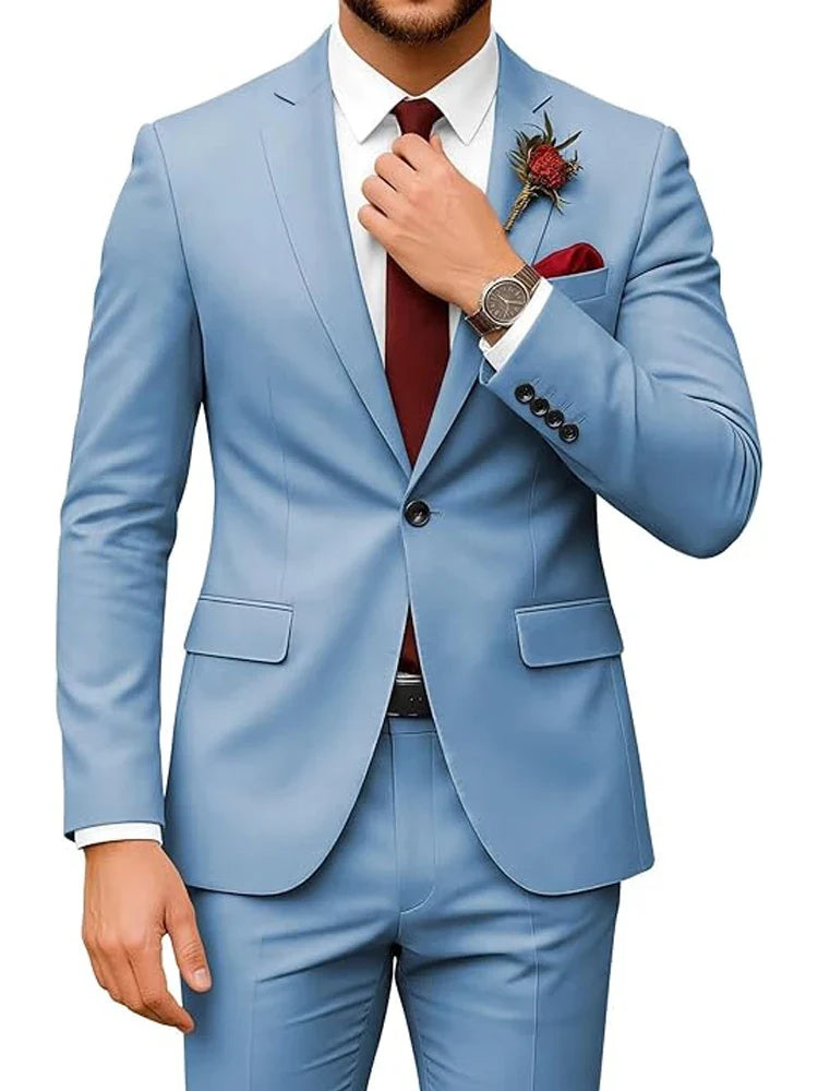 Men's 2-Piece Velour Suit – Slim Fit Blazer and Pants for Wedding, Prom & Formal Occasions
