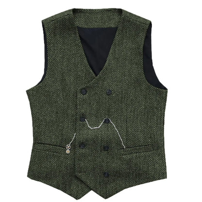 Men's Herringbone Suit Vest Double Breasted Waistcoat for Weddings and Business