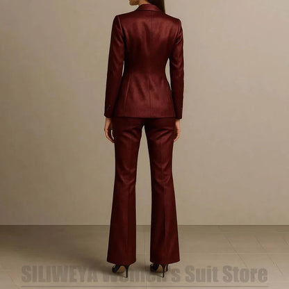 Shiny Satin Women's Suit 2 Piece One Button Blazer and Pants Formal Business Outfit for Office Work Wedding Party Tuxedo