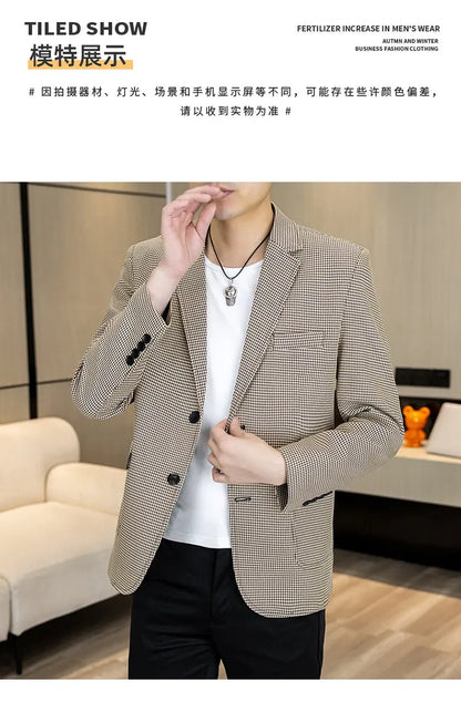 Men's Smart Casual Blazer Single Breasted Slim Fit Solid Color Spring Autumn Jacket