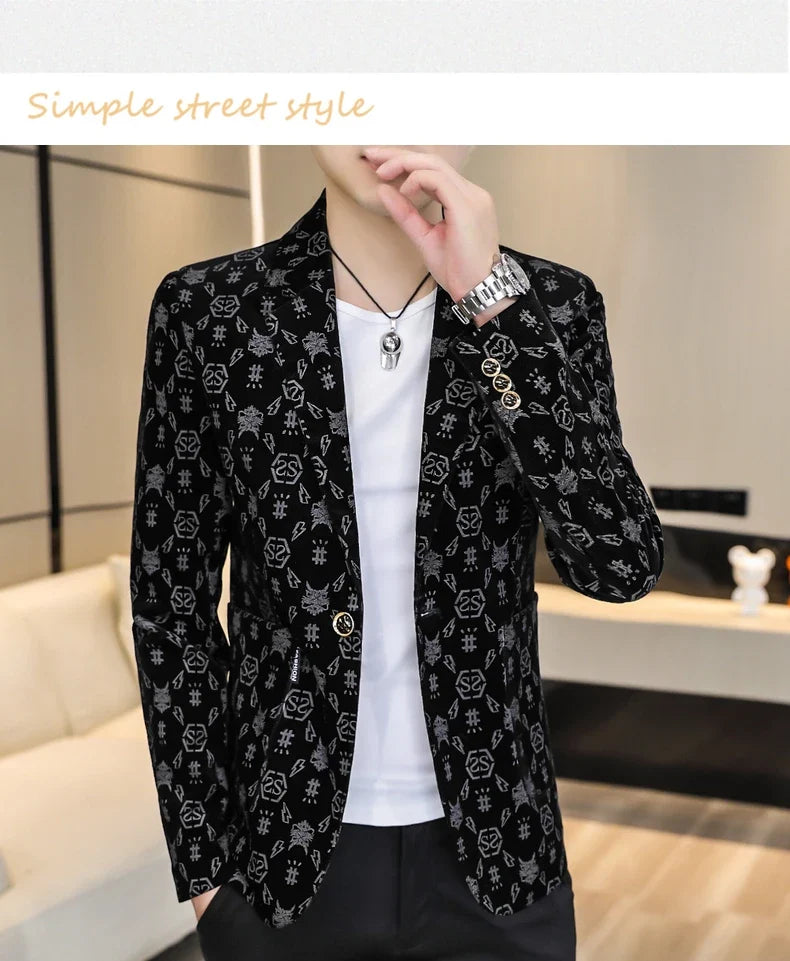 Blazer New Men's Fashion Corduroy Business Gentleman Slim Letter English Style Outdoor Performance Wedding Banquet Casual Blazer