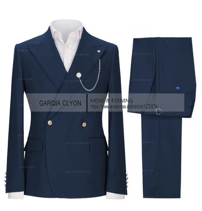 Lapel Men's Suits Slim Fit 2 Pieces  Tuxedo Casual Business Single Breasted One Button  Groomsmen For Wedding（Blazer+Pants)