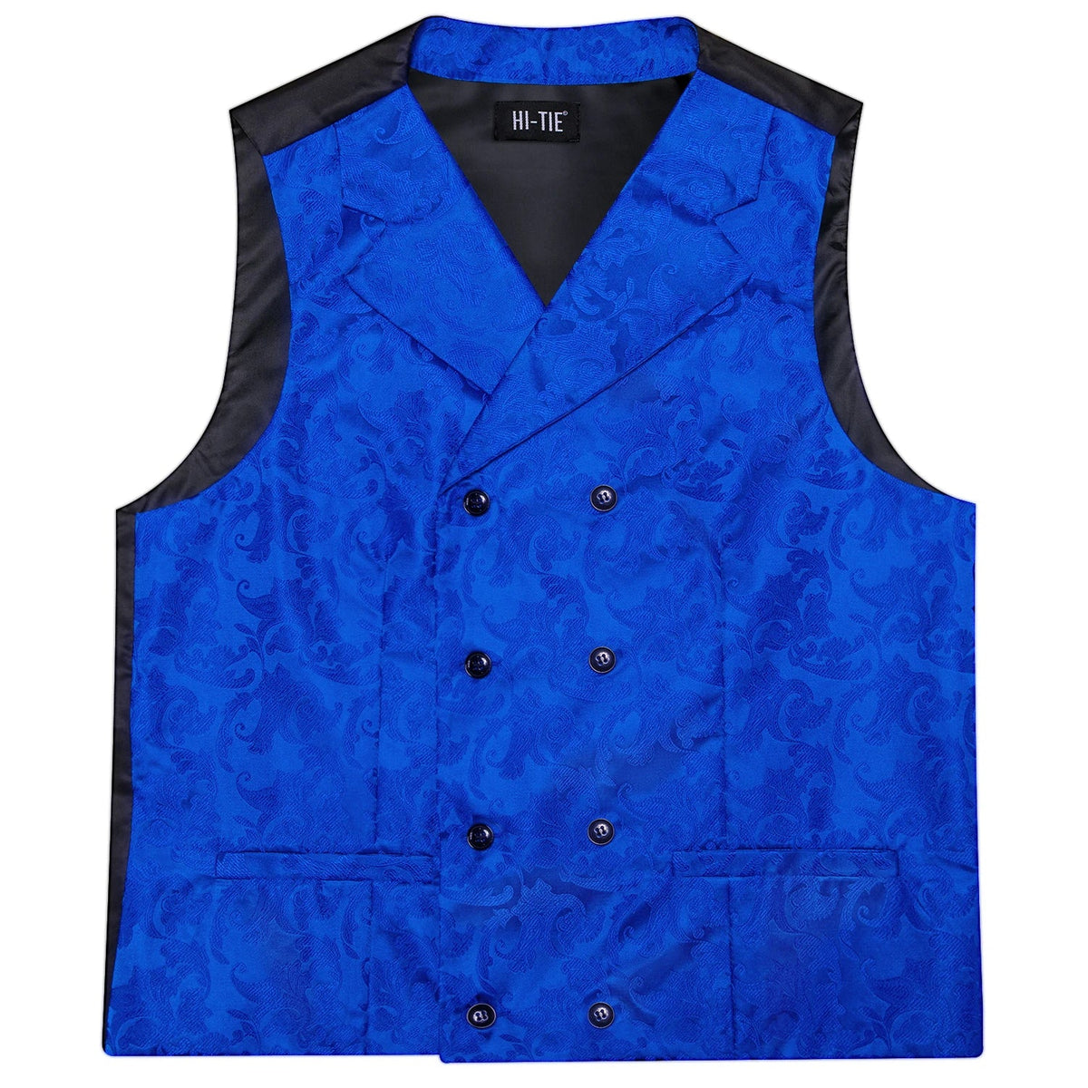 Men's Double Breasted Vest Set – Floral Jacquard Waistcoat with Tie, Pocket Square & Cufflinks for Weddings & Formal Events