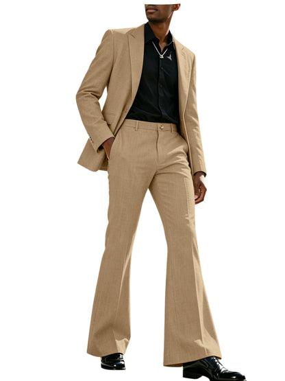 Men's 2-Piece Retro Flare Suit – Slim Fit Bell Bottom Blazer & Wide Leg Pants for Formal Occasions