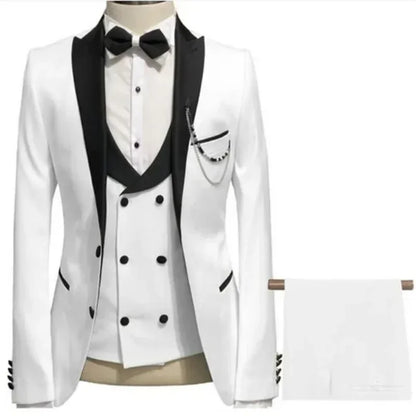 Blue Formal Wedding Elegant Men Suit Groom Tuxedo Prom Slim Fit Blazers Hombre High Quality Custom 3 Piece Set Jacket Vest Pants